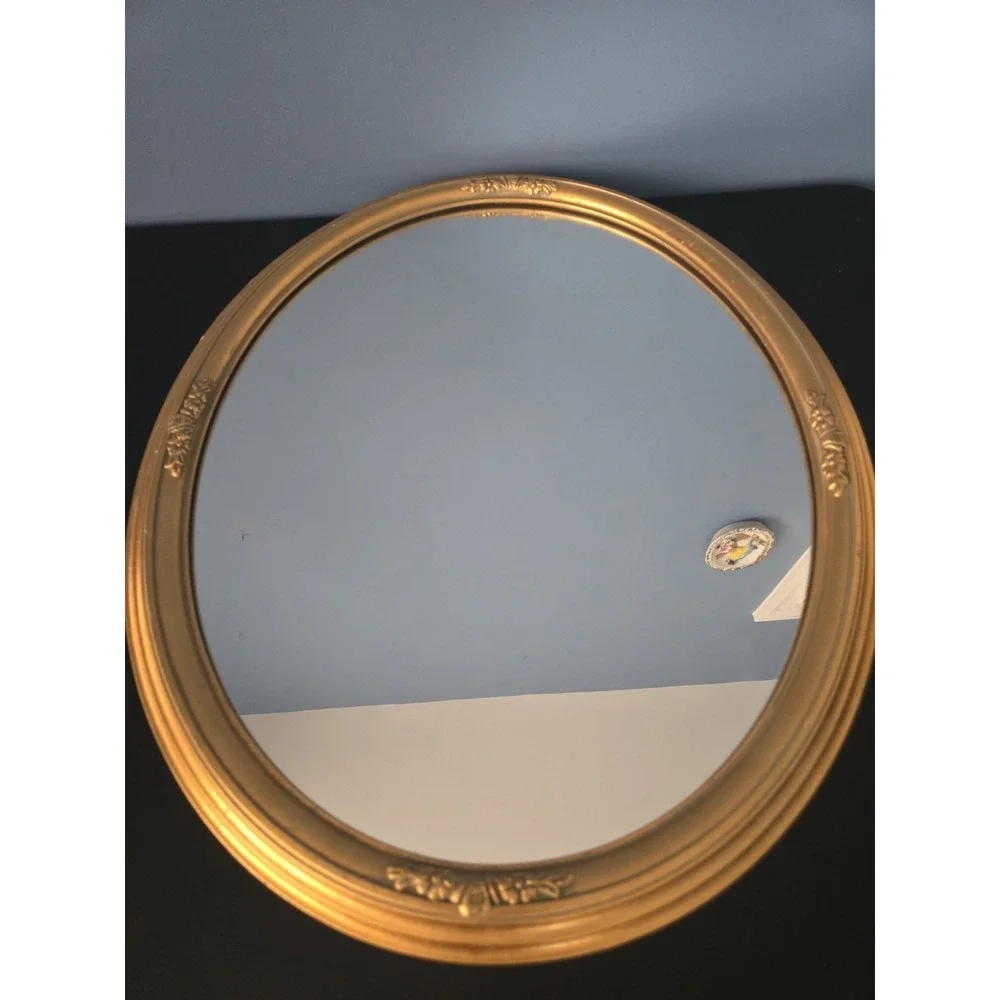 Uttermost Mirror Company Gold Narrow Oval Ornate Framed Wall Mirror Vintage